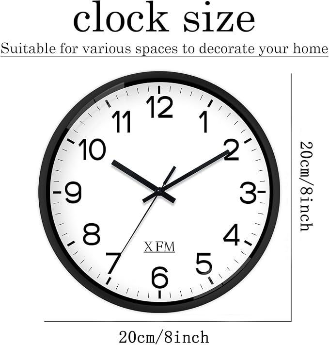 XFM 2 Pieces Modern Small Wall Clocks Battery Operated 8 Inch - Image 6