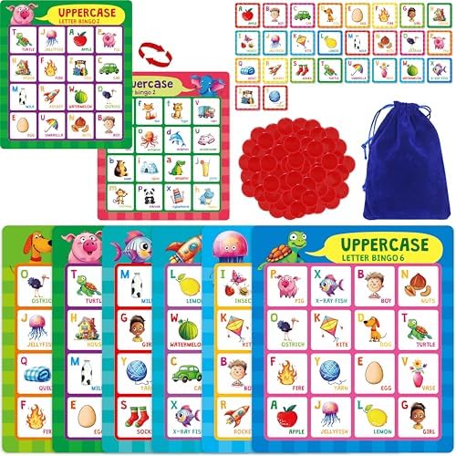 SpriteGru Alphabet Bingo Game, Uppercase/Lowercase/First Words Bingo Educational ABC Letter Learning Board Game for Kindergarten and Preschool Kids Aged 4+, Perfect for Classroom & At Home by SpriteGru