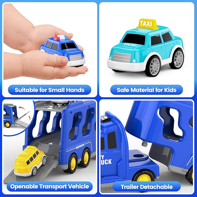 Toddlers City Truck Toys for Kids 3-9 Year Old，5 in 1 Friction Power Vehicle Car for 3 4 5 6 7 Years Old Boys Girls，Carrier Truck Transport Toys for Christmas and Birthday Gifts