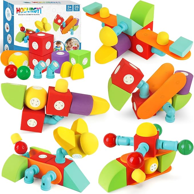 Hodurgyi 26 PCS Magnetic Foam Blocks, STEM Preschool Toys for Children, Magnetic Building Blocks for Toddlers, Kids Bath Toys and Montessori Sensory Toys, Birthday for Boys & Girls Age 3 4 5 6+ by HODURGYI