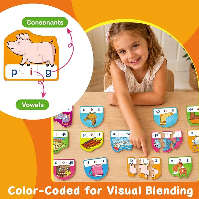 CVC&CVCC Puzzle Cards for Kids,Word & Phonics Games,Speech Therapy Toys for Toddlers,3-4 Alphabet Letter Word Puzzles,Learning Reading Spelling Games,Preschool Kindergarten Classroom Must Haves,2 sets - Image 3