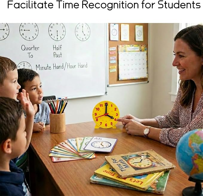 25 Pcs Teaching Clock Kit for Kids to Tell Time Teaching, Teacher Classroom Supplies, 4 Inch Yellow Mini Geared Clock, Basic Math Development Tool - Image 5