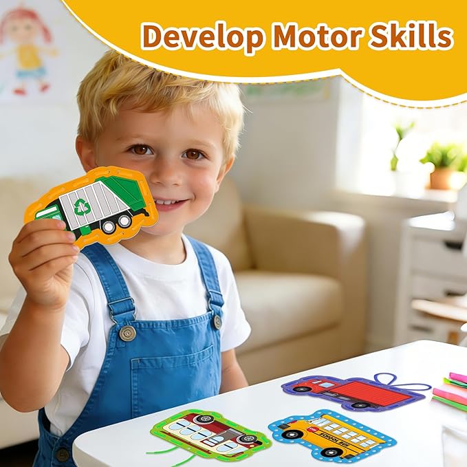 Vehicle Lacing Cards, Sewing Kit for Kids,Fine Motor Skills Toys - Image 5