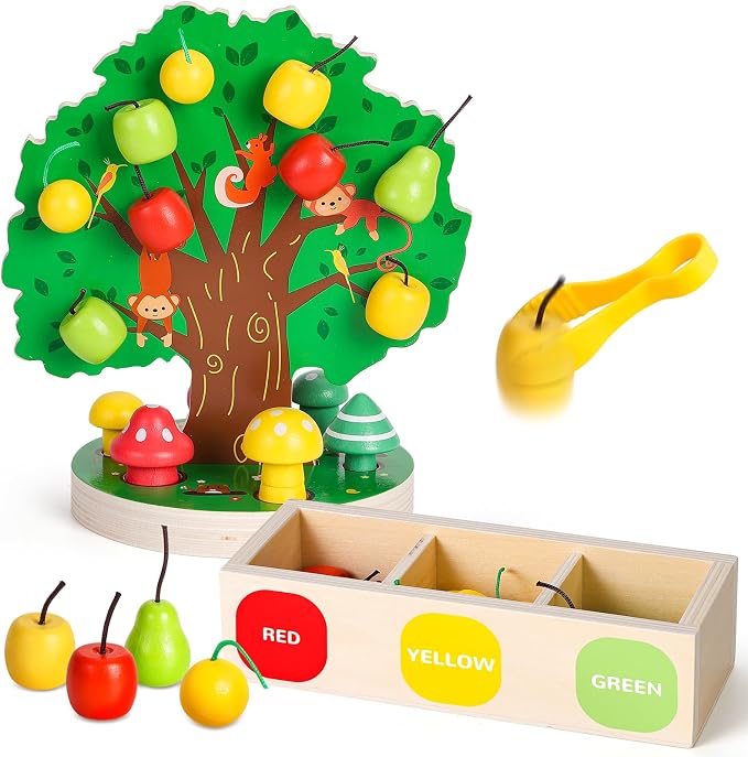 Woodtoe Apple Picking Magnetic Tree Toy, Montessori Toy for Kids Age 3-6 by Woodtoe