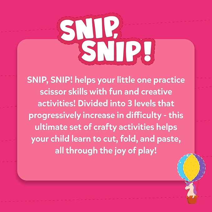 Skillmatics Scissor Skills Activity Book - Snip Snip Unicorns & Princesses, 25 Fun Cutting & Creative Activities for Preschoolers, 2 Child-Safe Scissors, Felt Craft Kit, Gifts for Ages 3, 4, 5, 6, 7
