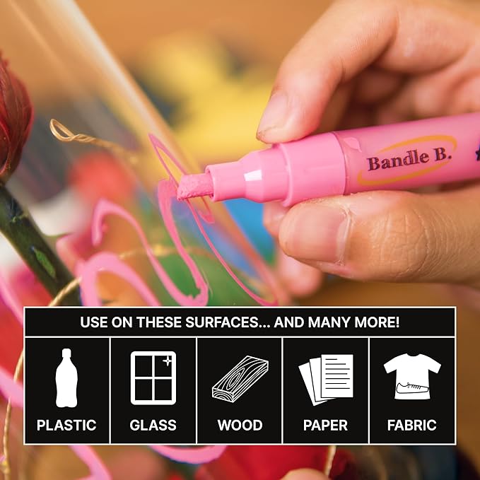 Bandle B. Acrylic Paint Markers – Set of 12 Paint Pens for Art, Fabric, Coloring, and Journaling–Quick-Drying, Waterproof, Non-Toxic, Reversible Chisel-Dot Tip