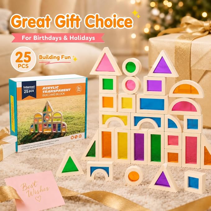 Rainbow Acrylic Blocks, 25 PCS Translucent Light Table Building Set - Image 6