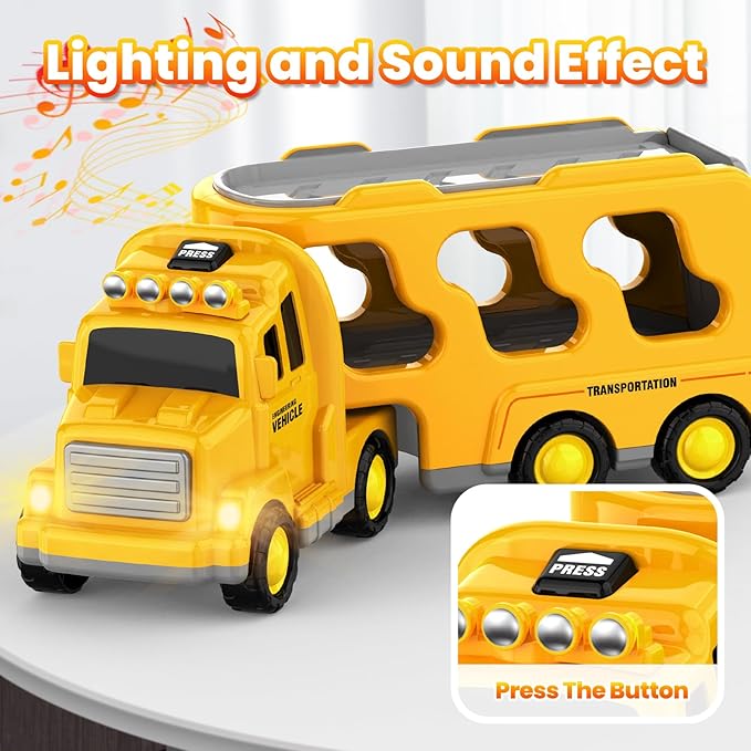 Toddlers Construction Toys for Kids 3-9 Year Old，5 in 1 Friction Power Vehicle Car for 3 4 5 6 7 Years Old Boys Girls，Carrier Truck Transport Toys for Christmas and Birthday Gifts