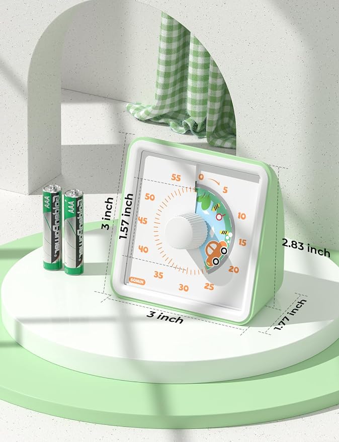 LIORQUE Visual Timer for Kids, 60 Minute Countdown Timer, Light Green - Image 6