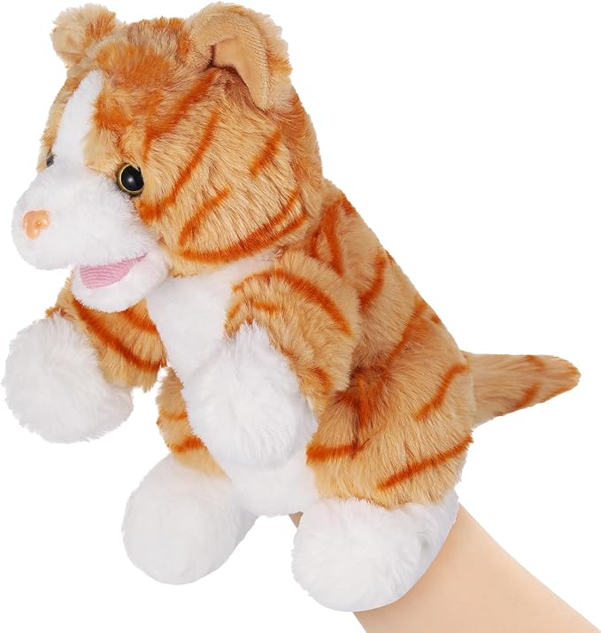 Animal Hand Puppets 11 Inch Sea Turtle Plush Dinosaur Animals Hand Puppet Toys Role-Play Toy Puppets for Kids Storytelling Imaginative Pretend Play Teaching Preschool(Cat)