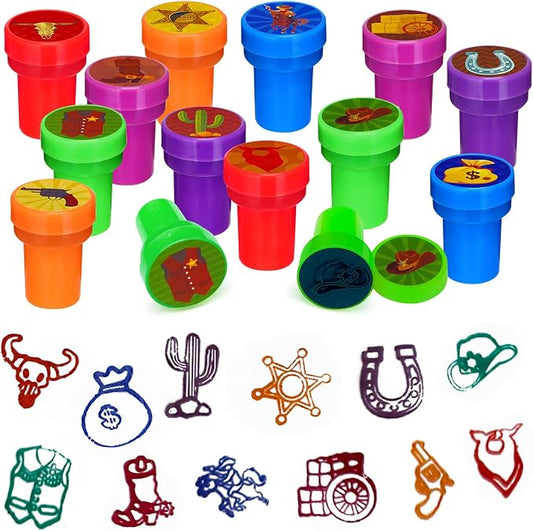 Cinrobiye 24 Pcs Western Cowboy Stampers Party Favor Set, Cute Cowboy Rodeo Stamps for Kids Birthday Party, Classroom Rewards, Carnival Prizes, Goody Bag Fillers, Western Themed Party Supplies by Cinrobiye