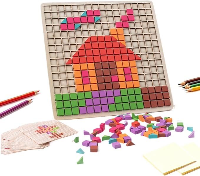 Wood Puzzles Color Blocks Colorful Geometric with Teaching Cards 210 Pieces by Unknown