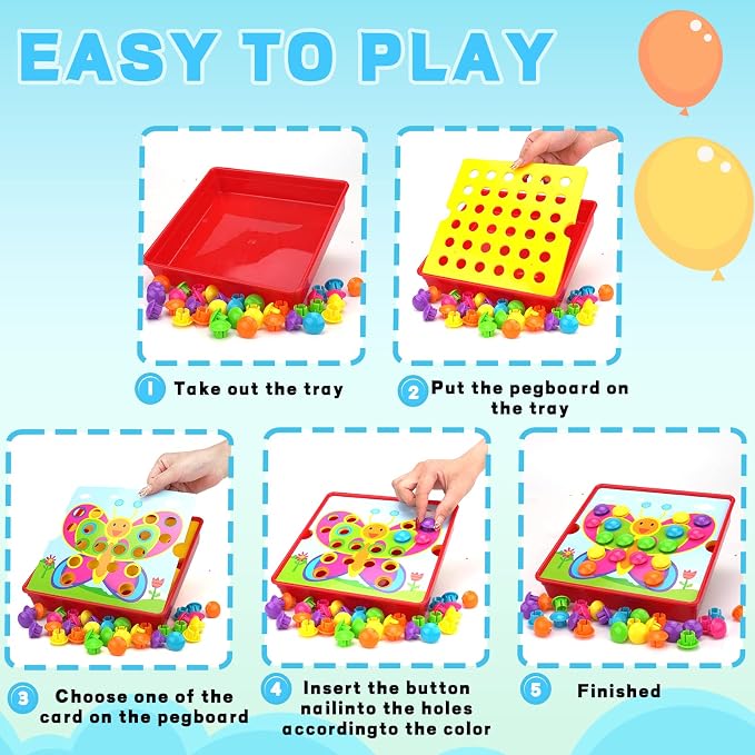 Button Art Pegboard for Toddlers - 12 Pics & 46 Buttons, Gift 3+ - Image 3