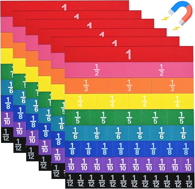 6 Sets Magnetic Fraction Tiles for Classroom EVA Foam Manipulatives CCSS, STEM, ASTM Rainbow Fraction Tiles Math Learning Manipulatives Set Fraction Bars for Preschool Elementary School by Unknown