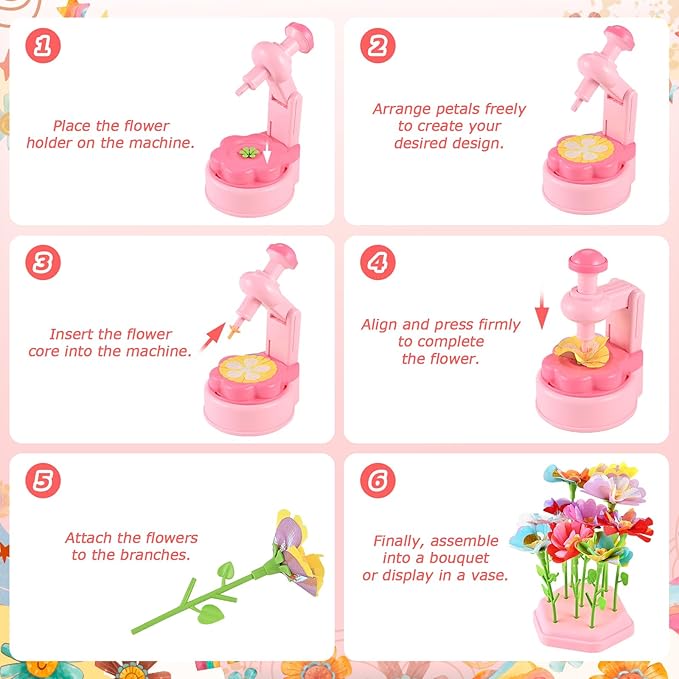 Casuenia Fabric Flower Bouquet Toys for Kids Ages 4-8, STEM Educational Arts & Crafts Toy, DIY Flower Craft Kits Creative Gift for 4 5 6 7 8 Years for Toddler Girl for Birthday Christmas