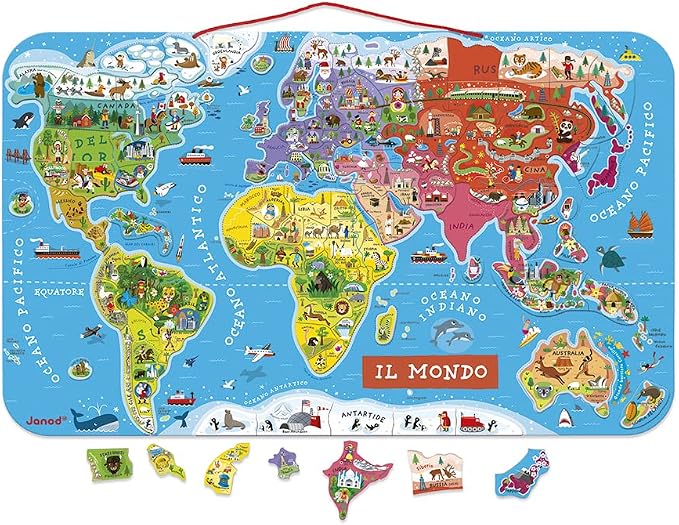 Janod J05513 Italian Version Magnetic World Map Puzzle - Image 2