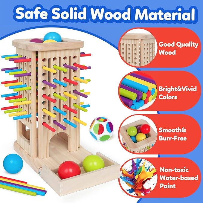 ROOCHKD Wooden Sorting Toy Montessori Color & Shape Sorter Class Activity Toddlers Fine Motor Game for Colors and Shapes Recognition, Birthday Thank You Gifts for Boys and Girls (Wood Sorting Tower)