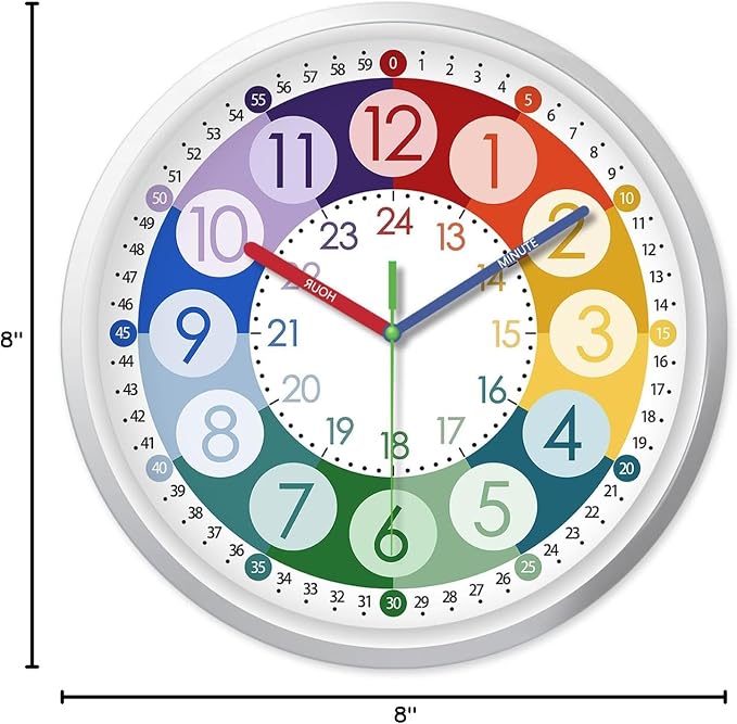 XFM Learning Clock for Kids 8 Inch Silent Telling Time Educational Clock - Image 8