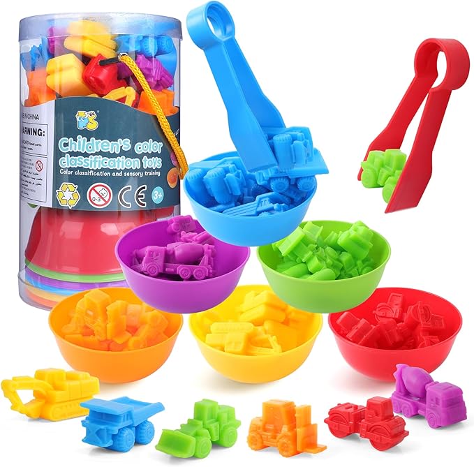 USATDD Counting Construction Vehicles Color Sorting Preschool Learning Matching Games Fine Motor Skills Toys Montessori Classroom Sensory Table Toys for Kids for Toddlers 3 4 5 by USATDD