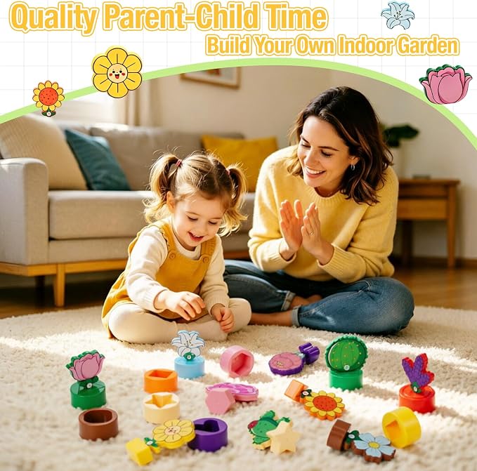 TSYAN Montessori STEM Toys Gift for Toddlers, Bloomy Flora Shape Color Number Sorting Matching Game, Educational Fine Motor Skills Learning Flower Blocks with Storage Tube for Boys Girls 2-4 Year Old - Image 6