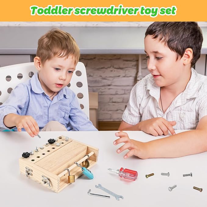 Montessori Screwdriver Board Set, Montessori Toys for 3 4 5 with 3 Lock and Keys, Toddler Screwdriver Toy, Kids Tool Set, Preschool Learning Sensory Toy, Fine Motor Skills Toys - Image 6