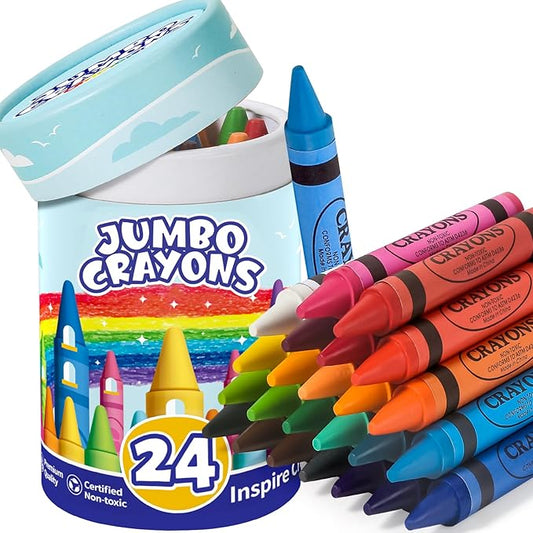 24 Colors Jumbo Crayons for Toddlers 1-3, Easy to Hold Large Crayons for Kids Ages 2-4, Non-Toxic Big Crayon for Kids Coloring & Art Supplies, Ideal Birthday Gift Easter Party Favor for Boys Girls