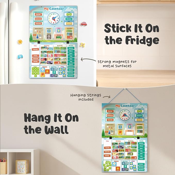 inamio Magnetic Kids Calendar for Learning - Classroom, Preschool Calendar for Kids and Toddlers - Days of the Week Chart - Today, Months and Weather - Image 4