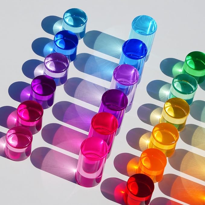 Rainbow Acrylic Blocks, 16 Stackable Cylinders for Kids Ages 3+ - Image 5
