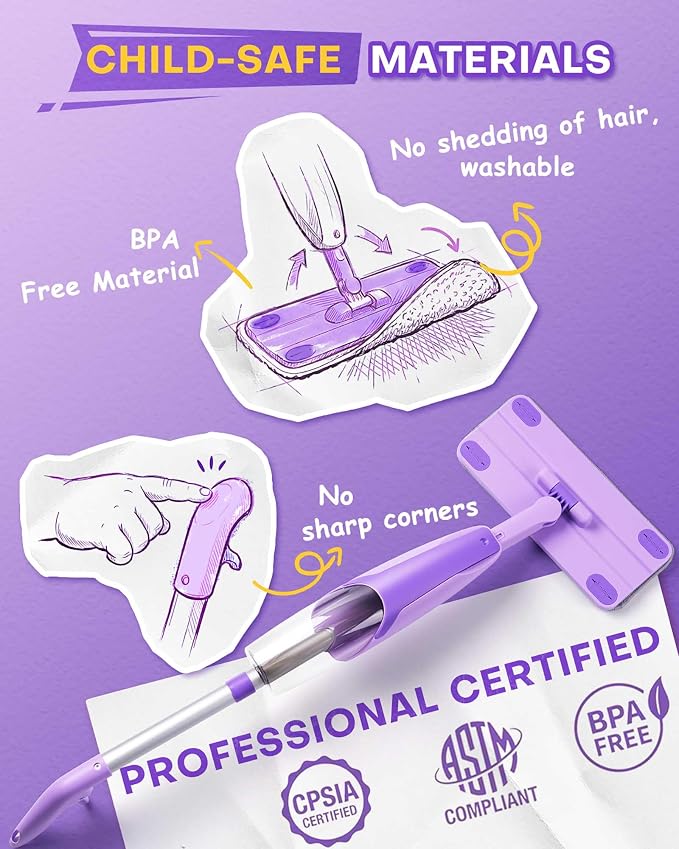 Purple Mini Spray Mop for Toddler-Montessori Cleaning Toy that Real Spray Water,Pretend Playhouse Essentials for Girls Ages 3-8,Toddler Educational Housekeeping Set - Image 6