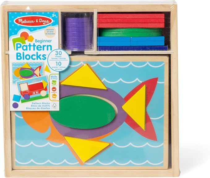 Melissa & Doug Beginner Wooden Pattern Blocks Educational Toy with 5 Double-Sided Scenes and 30 Shapes Puzzles for Kids 3+ - Image 6