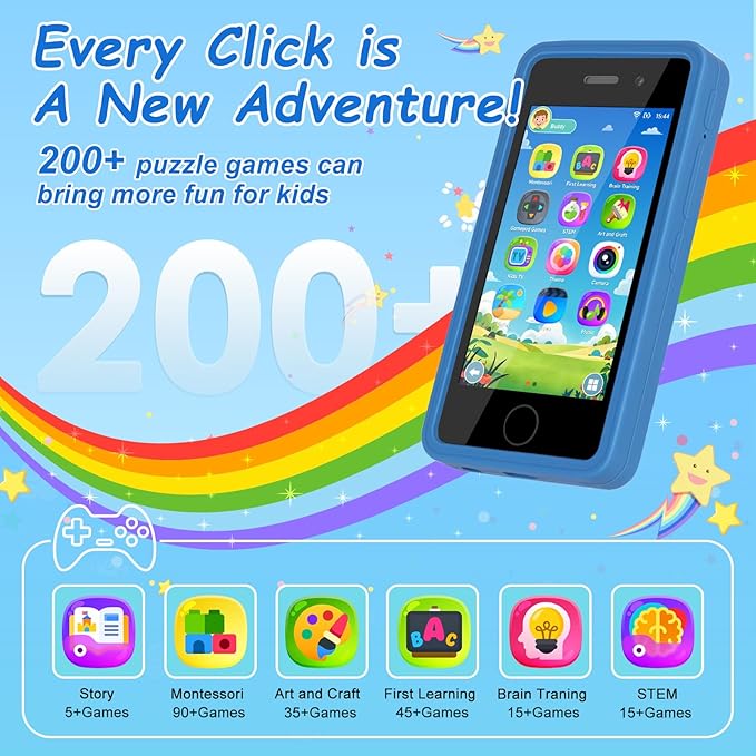 3.97" Touchscreen Kids Toys Smart Phone, Kids Phone with Games & Dual Camera, Toddler Toys Phone, Boys and Girls Learning Toy Phone for 3-9 Years Old (Blue)