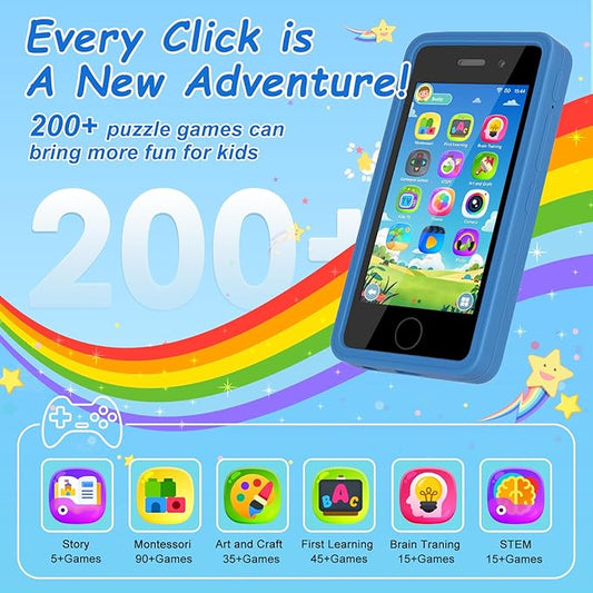 3.97" Touchscreen Kids Toys Smart Phone, Kids Phone with Games & Dual Camera, Toddler Toys Phone, Boys and Girls Learning Toy Phone for 3-9 Years Old (Blue)