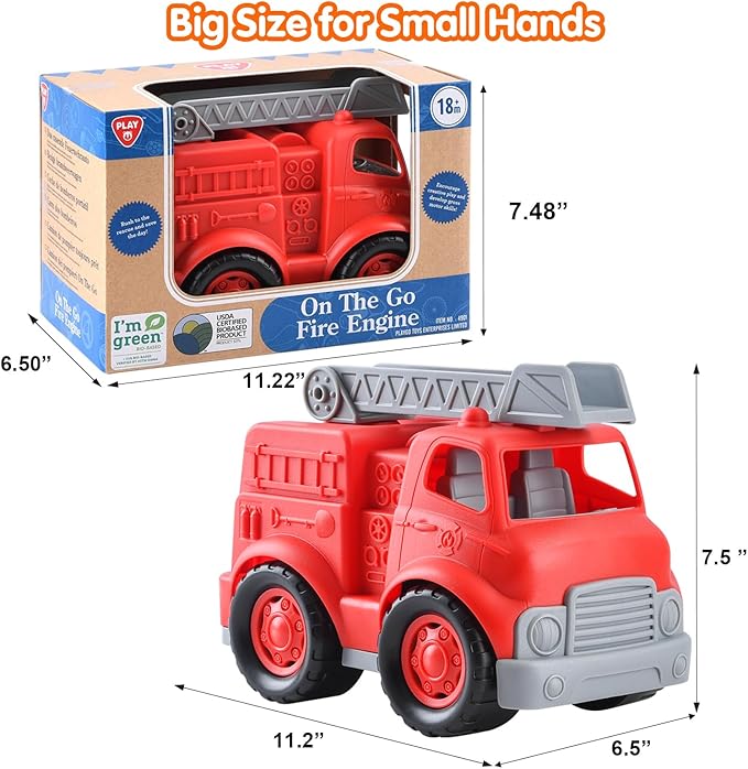 PLAY Eco-Friendly Fire Trucks, [USDA Certified] No BPA/Phthalate/PVC, Recycled Bioplastic Ladder Fire Engine Toy Gift for Boy Girl, Car Toys Vehicle Gift for Kids