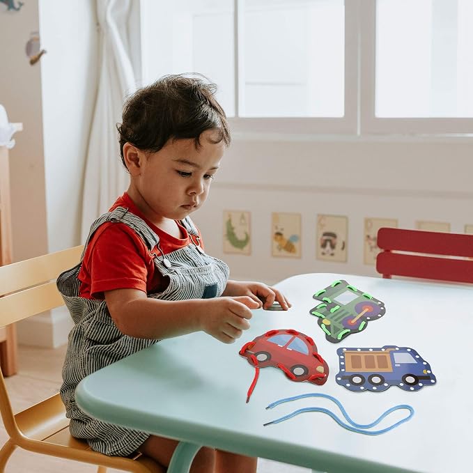 Zonon 8 Pieces Kids Lacing Cards Sewing Cards in 8 Patterns Lacing Games for Developing Imagination Education Supplies Children Sewing Game Favors (Transportation Style) - Image 5