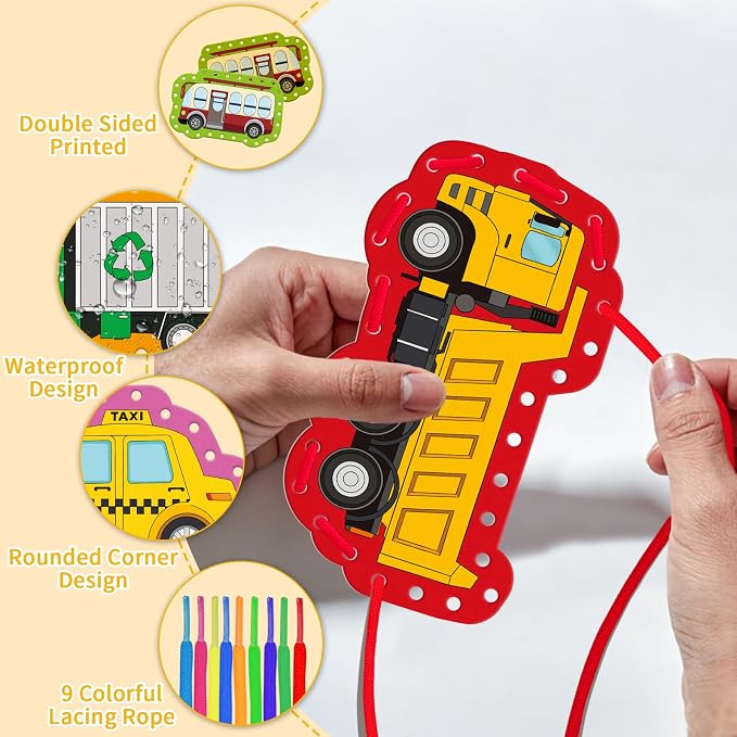 Vehicle Lacing Cards, Sewing Kit for Kids,Fine Motor Skills Toys - Image 3