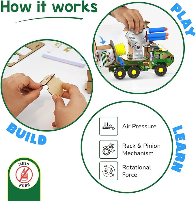 Smartivity DIY Military Vehicle for Kids | Missile Truck with Rotating Launcher | Best Birthday Gift for Boys&Girls | STEM Educational Toy with Air-Powered Missiles for 8,9,10,11,12,13,14 Years