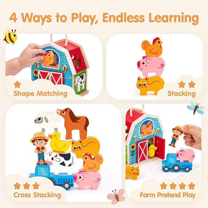 hahaland Wooden Montessori Toys Farm Animals Barn for Toddlers 1-3 - Image 4