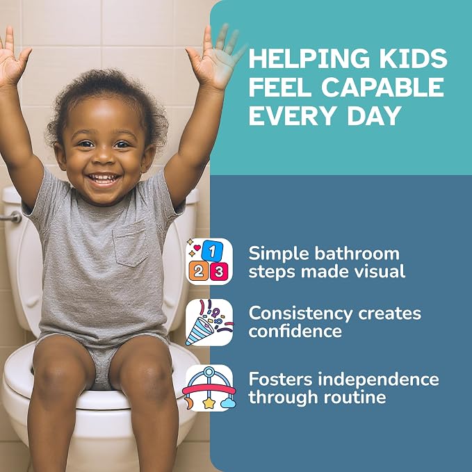 KIARES Potty Training Chart for Toddlers, Visual Bathroom Routine Poster for Kids, Helps Children Gain Independence & Confidence, Toilet Training (Caucasian Girl - Brown) - Image 2