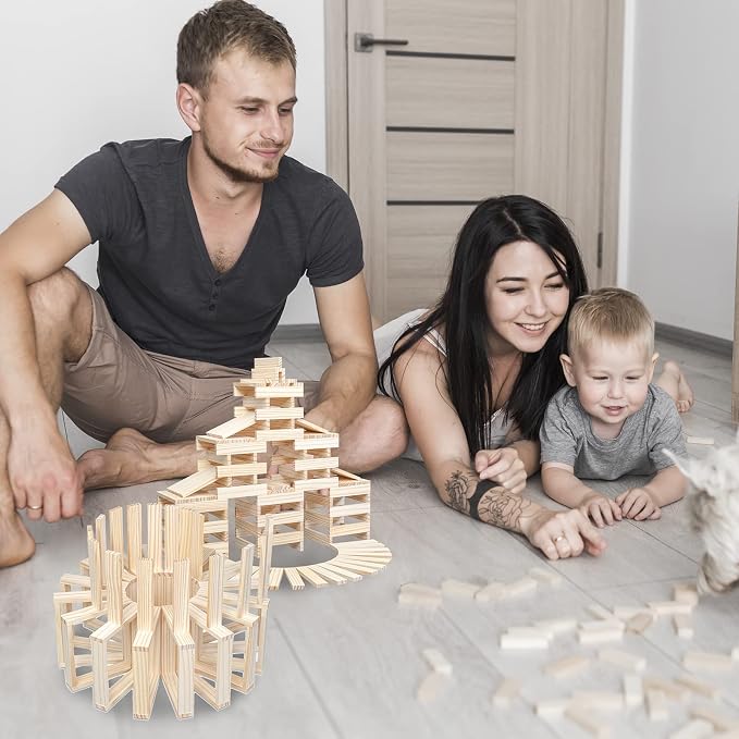 Wooden Plank Building Blocks 200PCS Sensory Toy for Kids, Montessori STEM Playset with Natural Pine Wood Creative Shapes for Educational Preschool Learning 3D Space Stacking Games for Boys Girls - Image 6