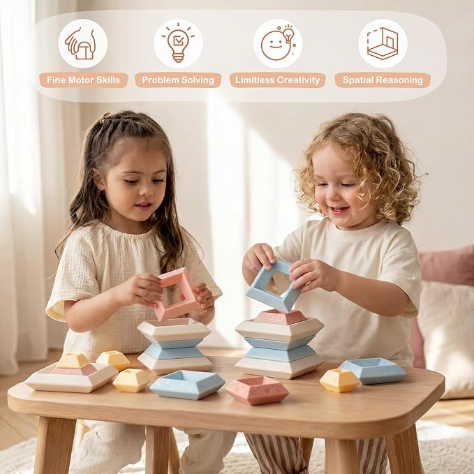 Joyreal Montessori Stacking Blocks for Toddlers 1-3，30PCS Nesting & Building Toys with Storage Bag,Educational Fine Motor Learning Toy, Preschool STEM Stacking Blocks for Boys Girls 12M+ - Image 5