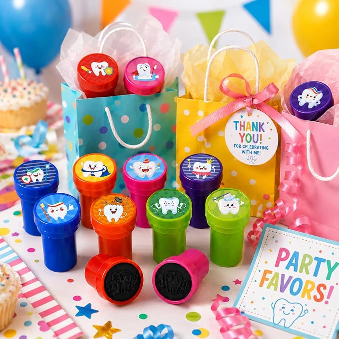 Cinrobiye 24 Pcs Teeth Stampers Party Favor Set, Cute Dental Health Stamps for Kids Birthday Party, Classroom Rewards, Educational Learning Toys, Goody Bag Fillers, Dental Care Party Supplies - Image 7