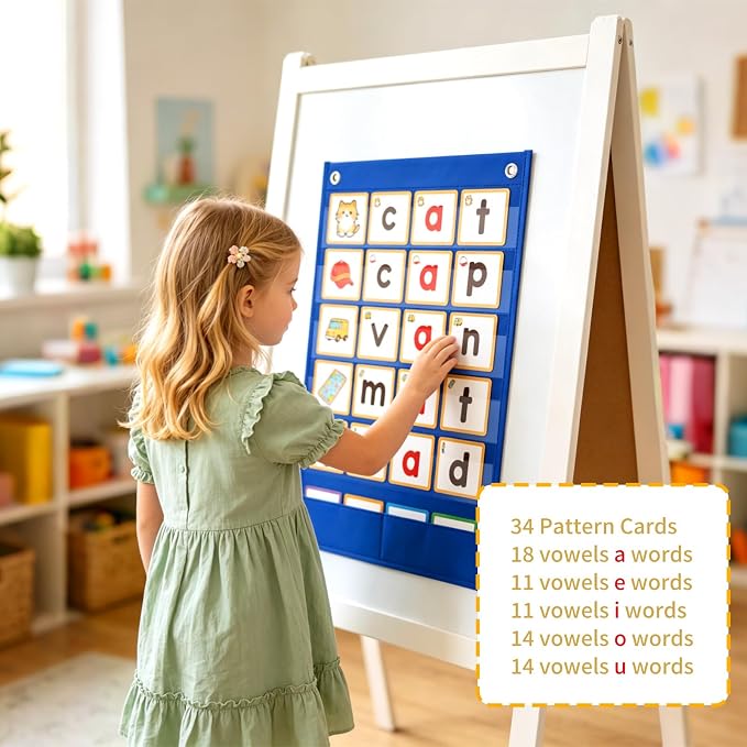 ANSTROUT CVC Word Building Pocket Chart with 144 Phonics Flash Cards,Magnetic Word Pocket Chart for Learning to Read CVC Words, Phonics Learning Tool for Preschool and Kindergarten Classrooms.(Blue) - Image 4
