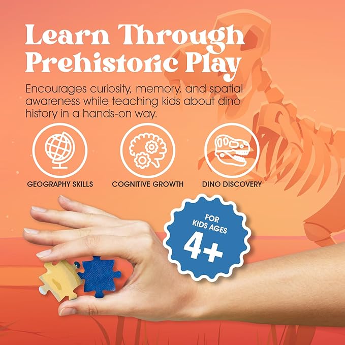 Geotoys Dinos of The World Jigsaw Puzzles for Kids - Dinosaur Jigsaw Puzzle for 5+ Year Old - 250 Piece Puzzles for Kids - Educational Dinosaur Puzzle Gifts for Dino Lovers - Made in USA