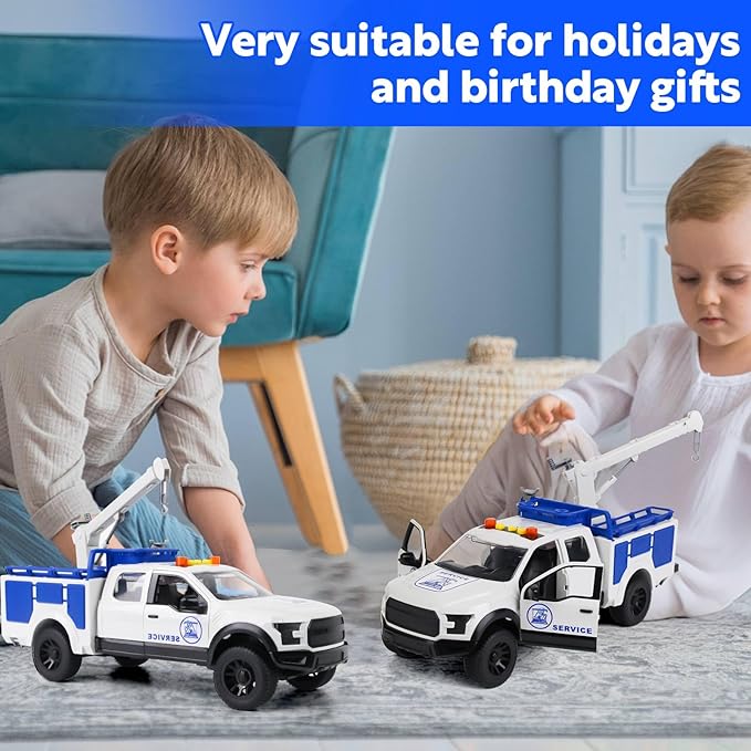 Pickup Truck Toy with Lights and Sound Effects, Featuring a Crane Function and Opening Doors,Toy Cars Gifts for 3+ Year Old Kids (Crane Pickup Truck)