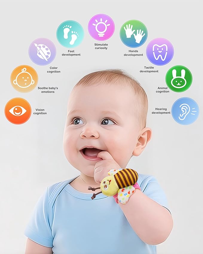 Bloobloomax Wrist Rattle Socks and Foot Finder Set, Infant Girl Boy Toys for Babies 0-36 Months, Newborn Hand & Foot Toys for 0 to 3 Years, Baby Shower Gifts Set (Wine Red Gift Box)