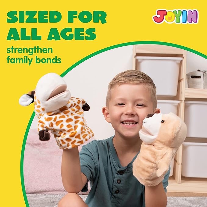 JOYIN 6Pcs Kids Hand Puppet Set with Working Mouth, Toddler Plush Toy Includes Elephant, Giraffe, Lion, Bear, Raccoon and Monkey for Show Theater, Christmas Birthday Gifts for Kid