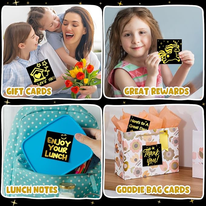 ZMLM 165 Rainbow Scratch Paper Art Crafts Mini Notes Kids Gifts 4 5 6 7 8 9 10 Years Old Girls Boys Students Teens Classroom Prizes School Supplies Birthday Party Travel Toy Activity(Gold)