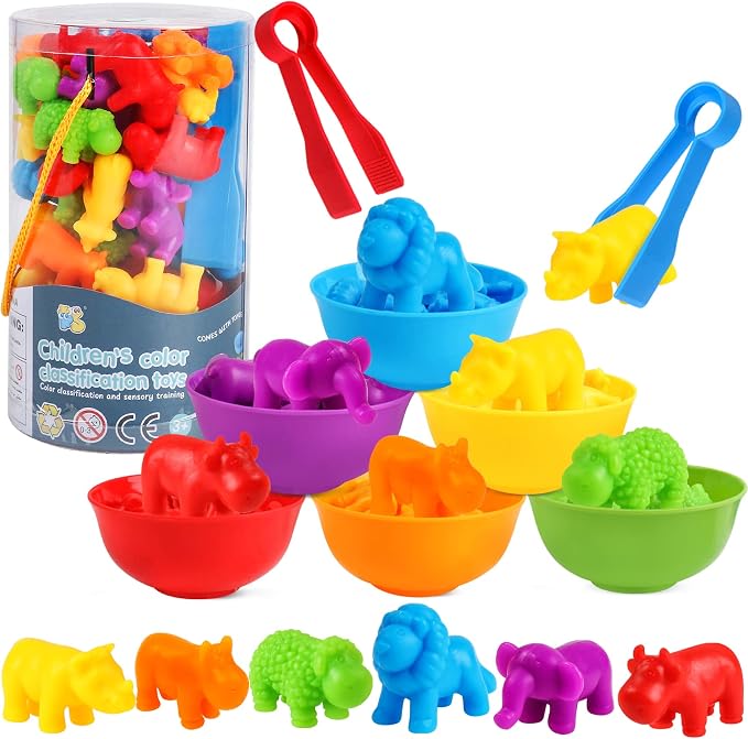 USATDD Counting Animal Toys Color Matching Games Preschool Learning Activities Sorting Stacking Toys Math Couting Educational Sensory Montessori Toy for Toddlers Kids Ages 3 4 5 by USATDD