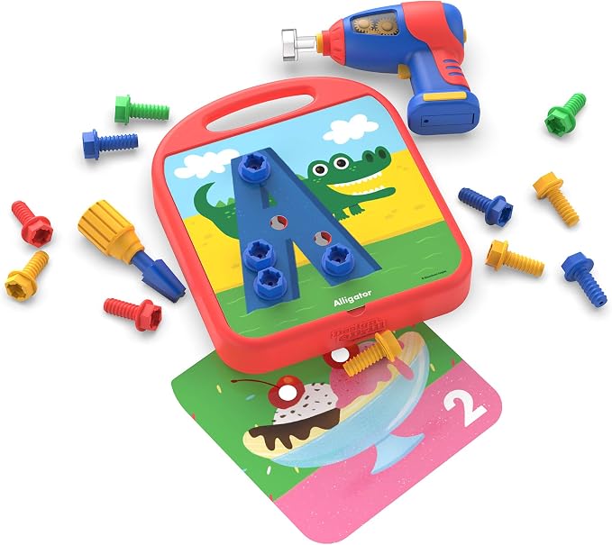 Educational Insights Design & Drill ABCs & 123s - Building Construction Toys for Toddlers, Kids Tool Set with Drill Toy, Preschool Learning Activities, Toddler STEM Toys for 3+ Year Old by EducationalInsights