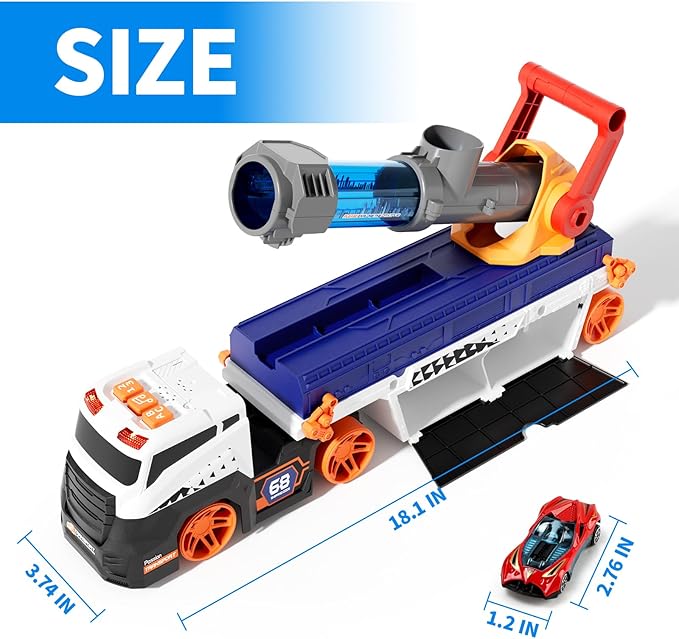 Transport Truck Toys for Kid Boys 3-5, EVA Ball Launcher Car Toys for Kids, Garage Car Toys with Light & Sound, Shooting Toy Sets, Christmas Birthday Gifts for Kid Boys Age 3 4 5 6